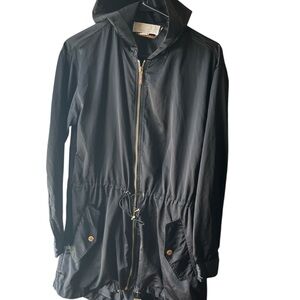 Michael Kors Black Utility Jacket with Hood and Drawstring Waist